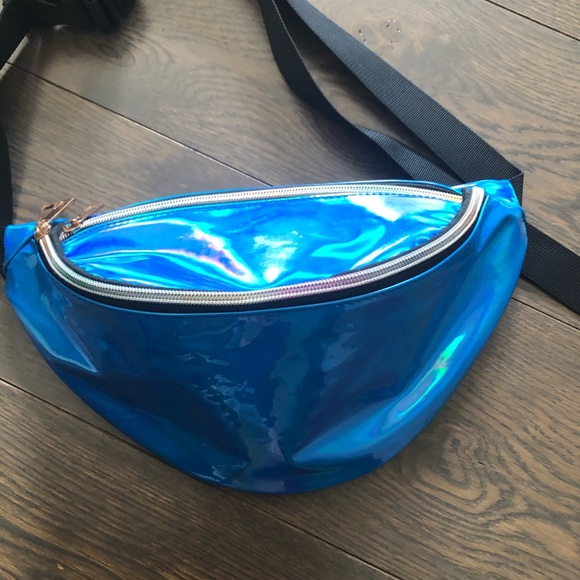 Blue holographic/iridescent waist bag. - Picture 2 of 5